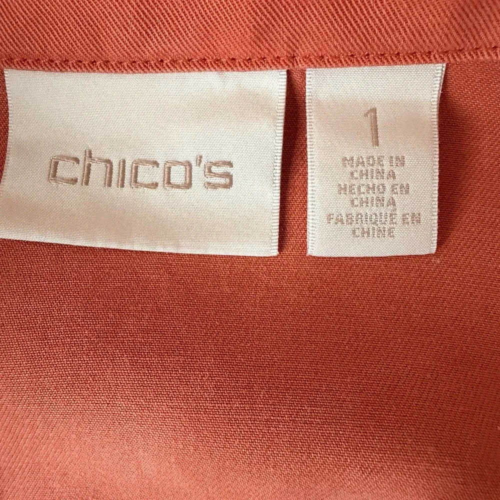 Chico's Jacket 1 Women's Medium Orange Open-Front Roll-Tab‎ 3/4 Sleeve